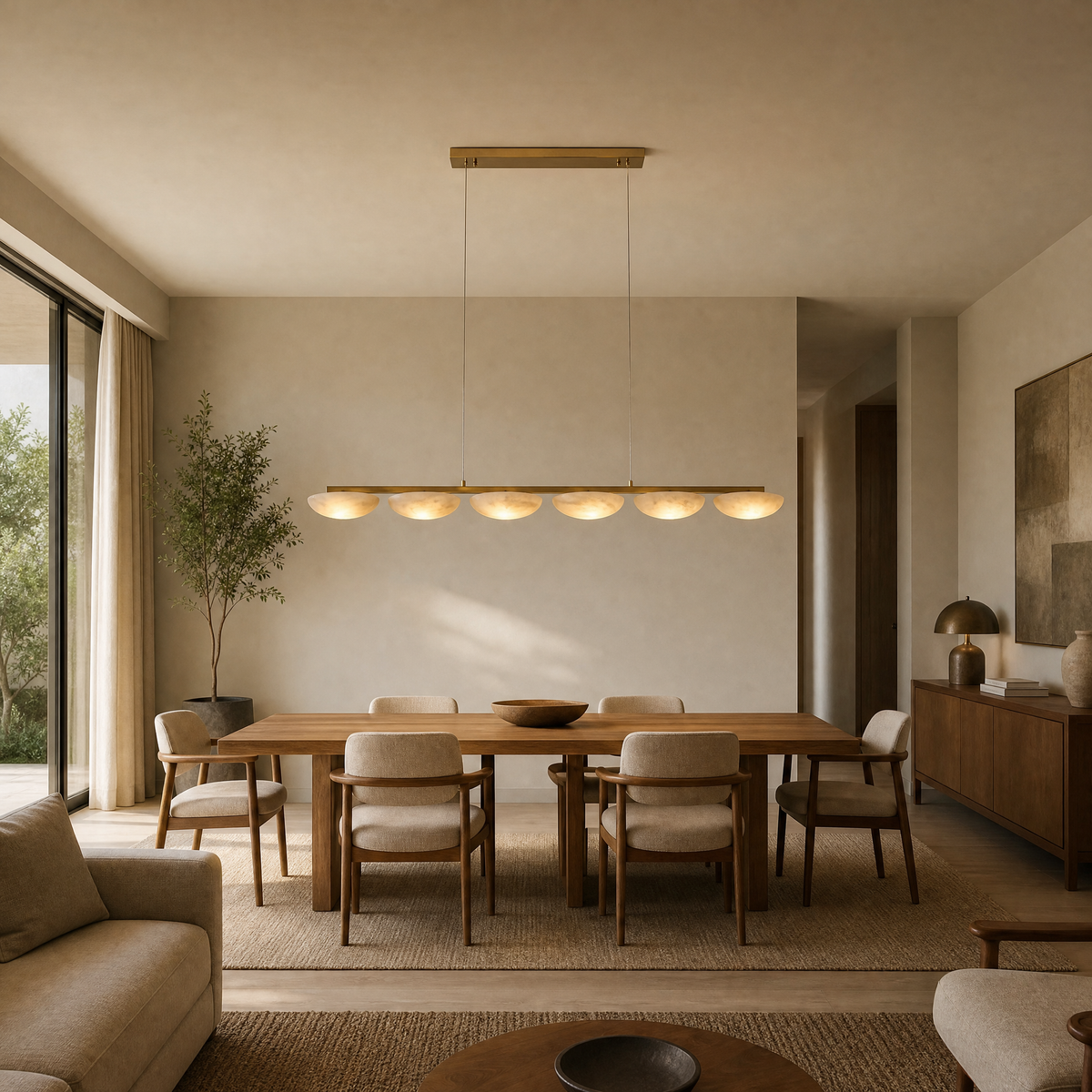Ciottolo Modern Linear Alabaster Chandelier L47.2"