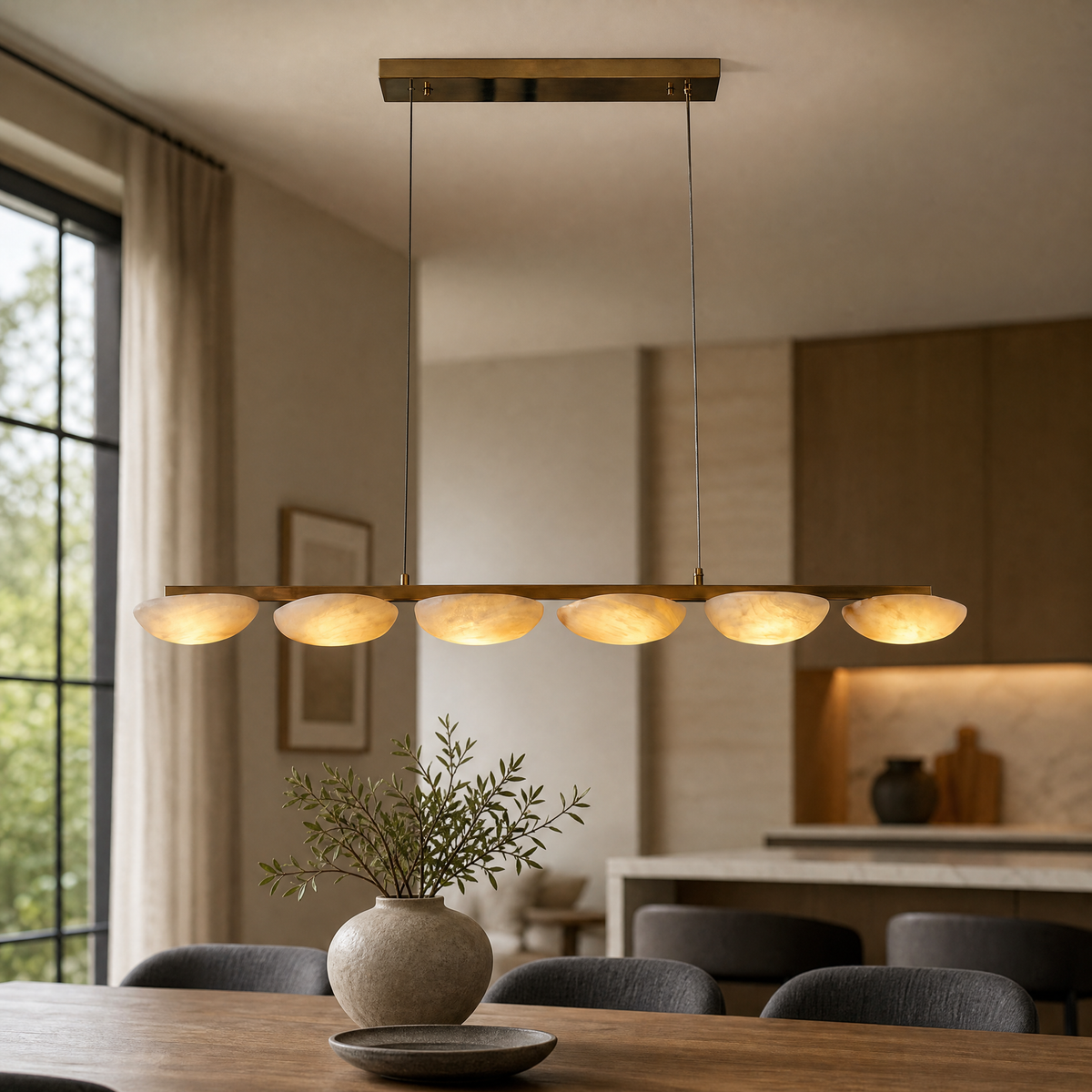 Ciottolo Modern Linear Alabaster Chandelier L47.2"