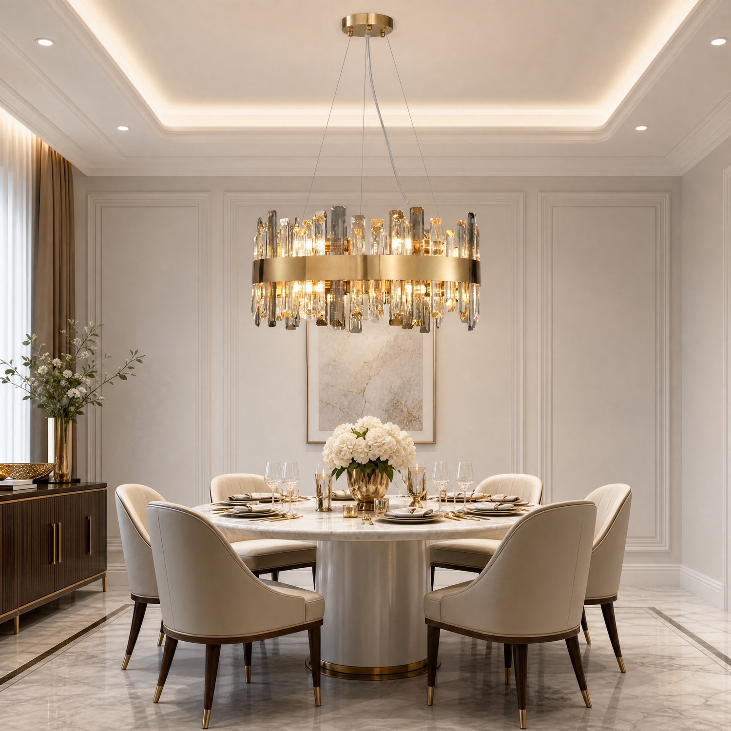Circular Gold Crystal Island Chandelier-600