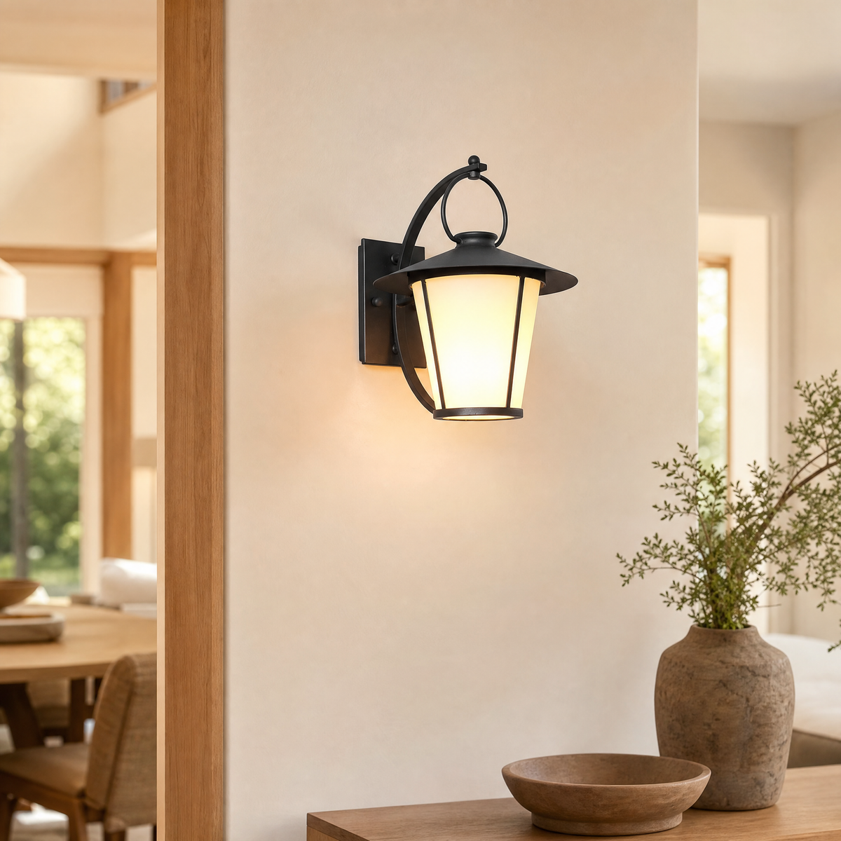 Classic Matte Black Galvanized Iron Outdoor Wall Lantern