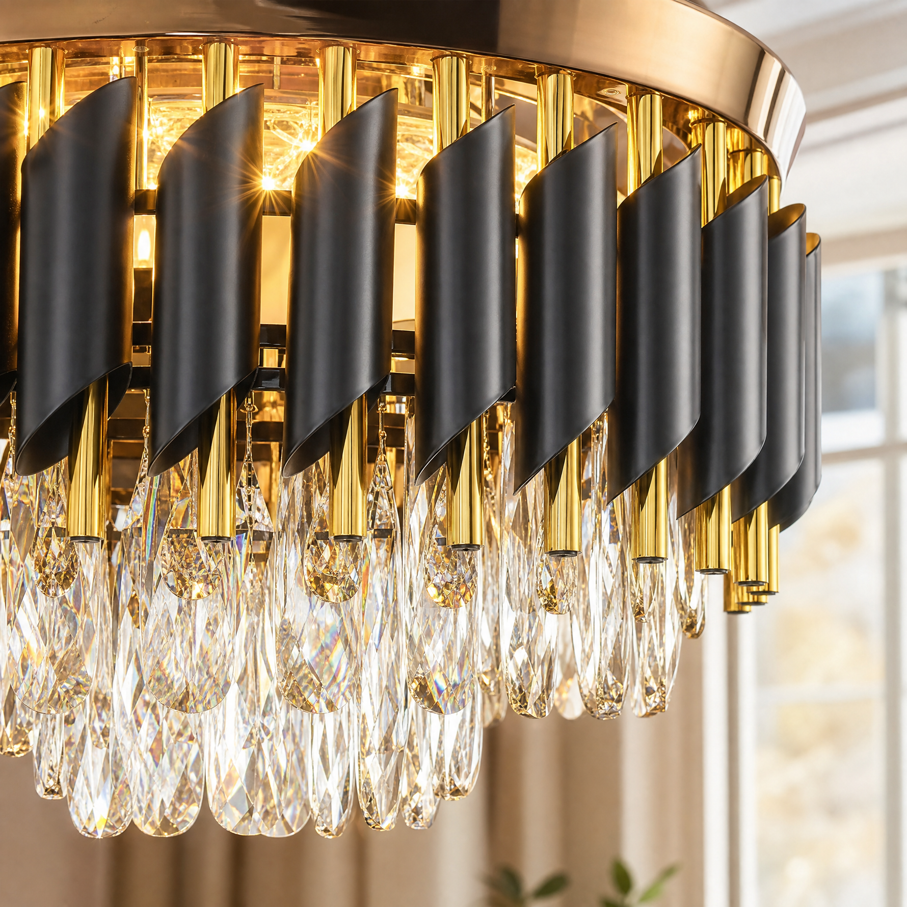 Clear Acrylic Blade Ceiling Fan with Crystal Chandelier