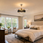 Clear Acrylic Blade Ceiling Fan with Crystal Chandelier