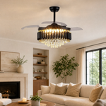 Clear Acrylic Blade Ceiling Fan with Crystal Chandelier