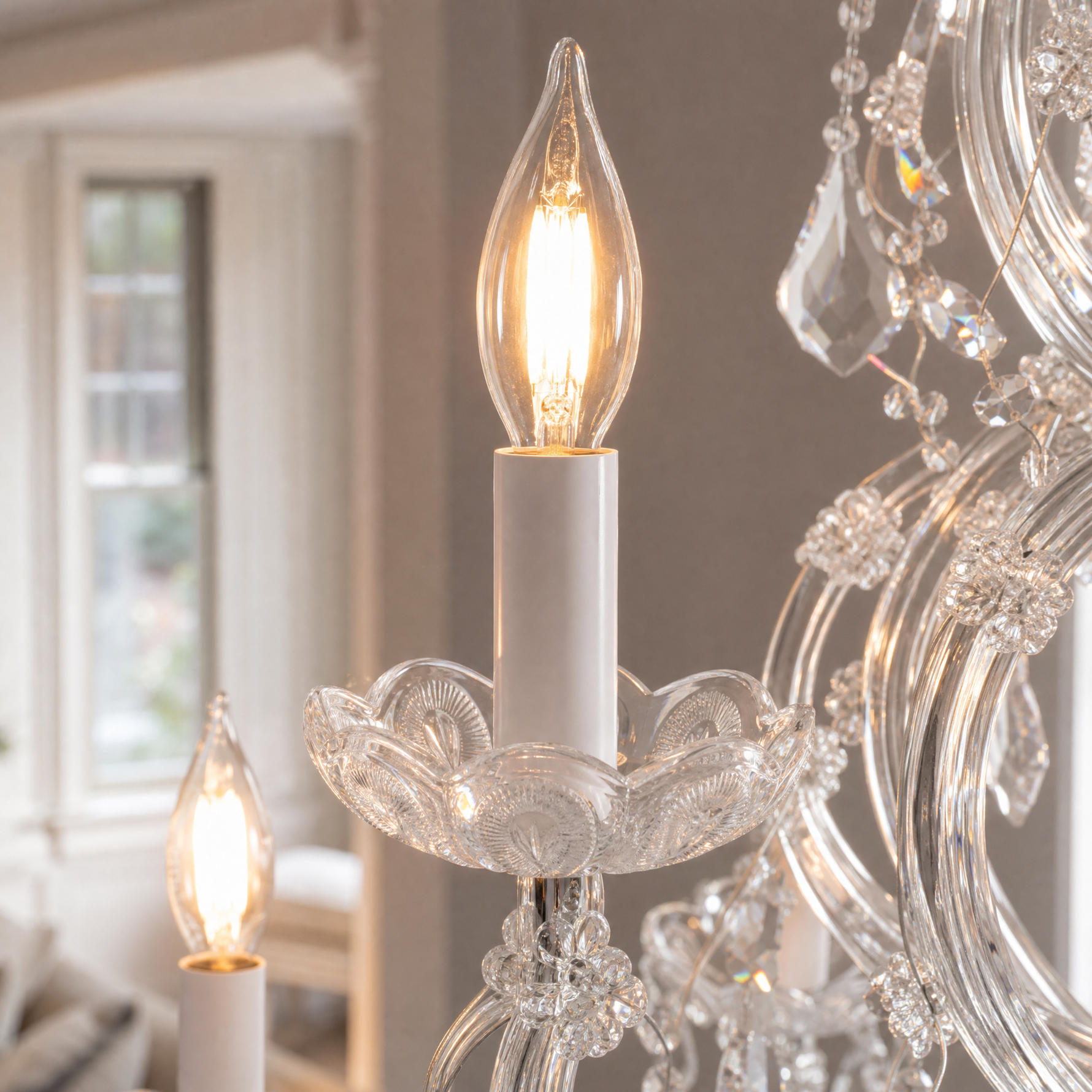 Clear Glass Clip 24-Light Chandelier D90 - Silver