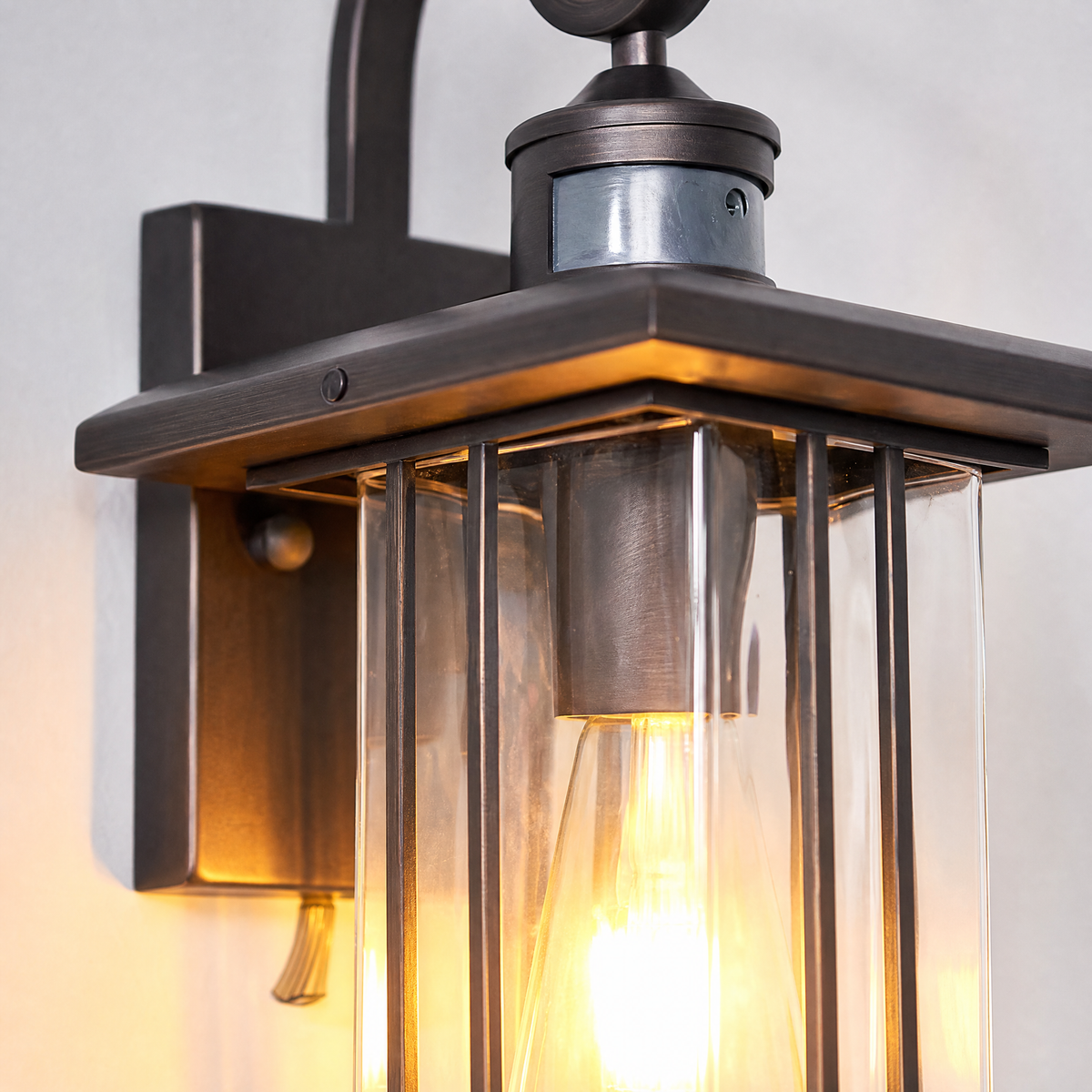 Coffee Gold Scroll Arm Glass Outdoor Wall Lantern