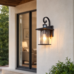Coffee Gold Scroll Arm Glass Outdoor Wall Lantern