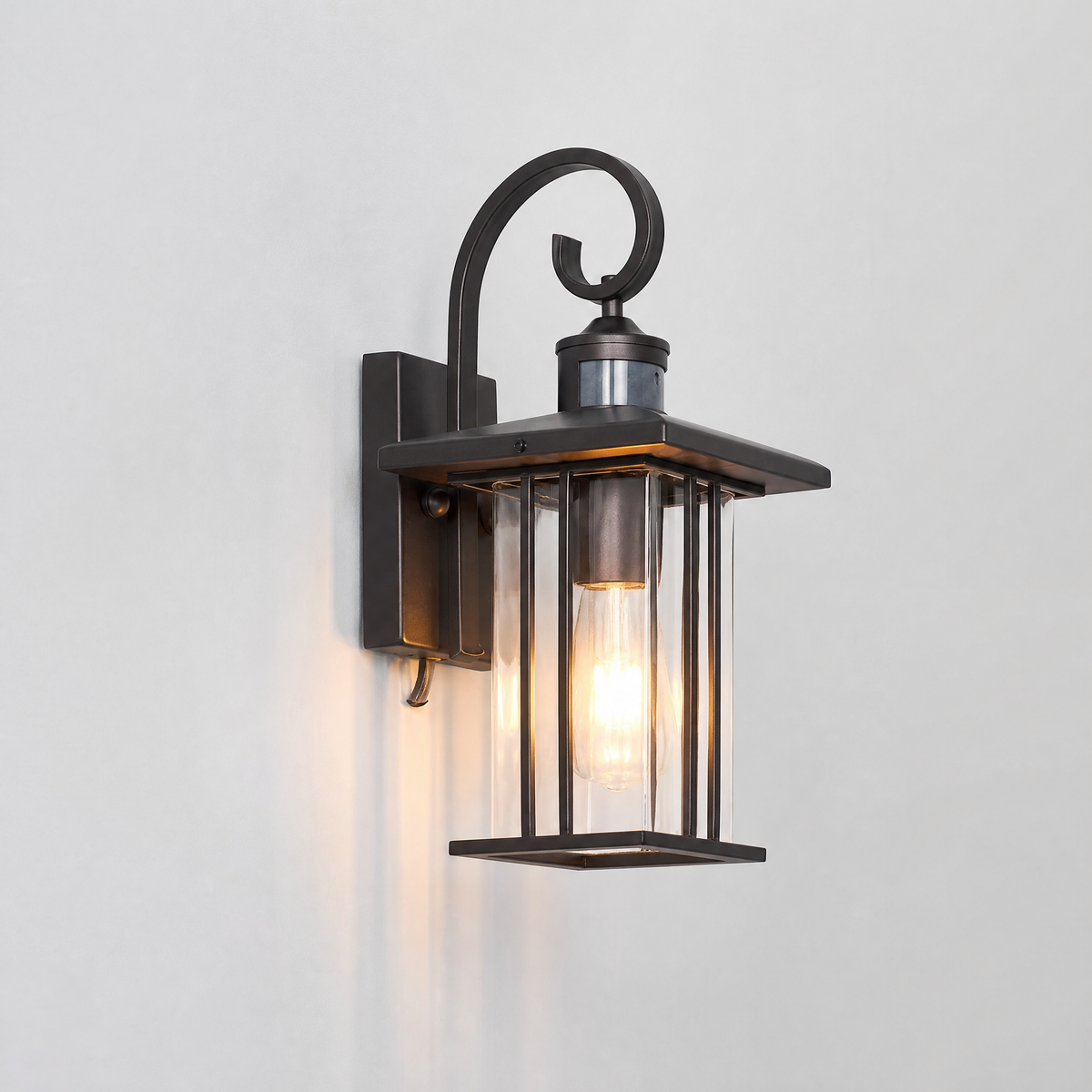 Coffee Gold Scroll Arm Glass Outdoor Wall Lantern