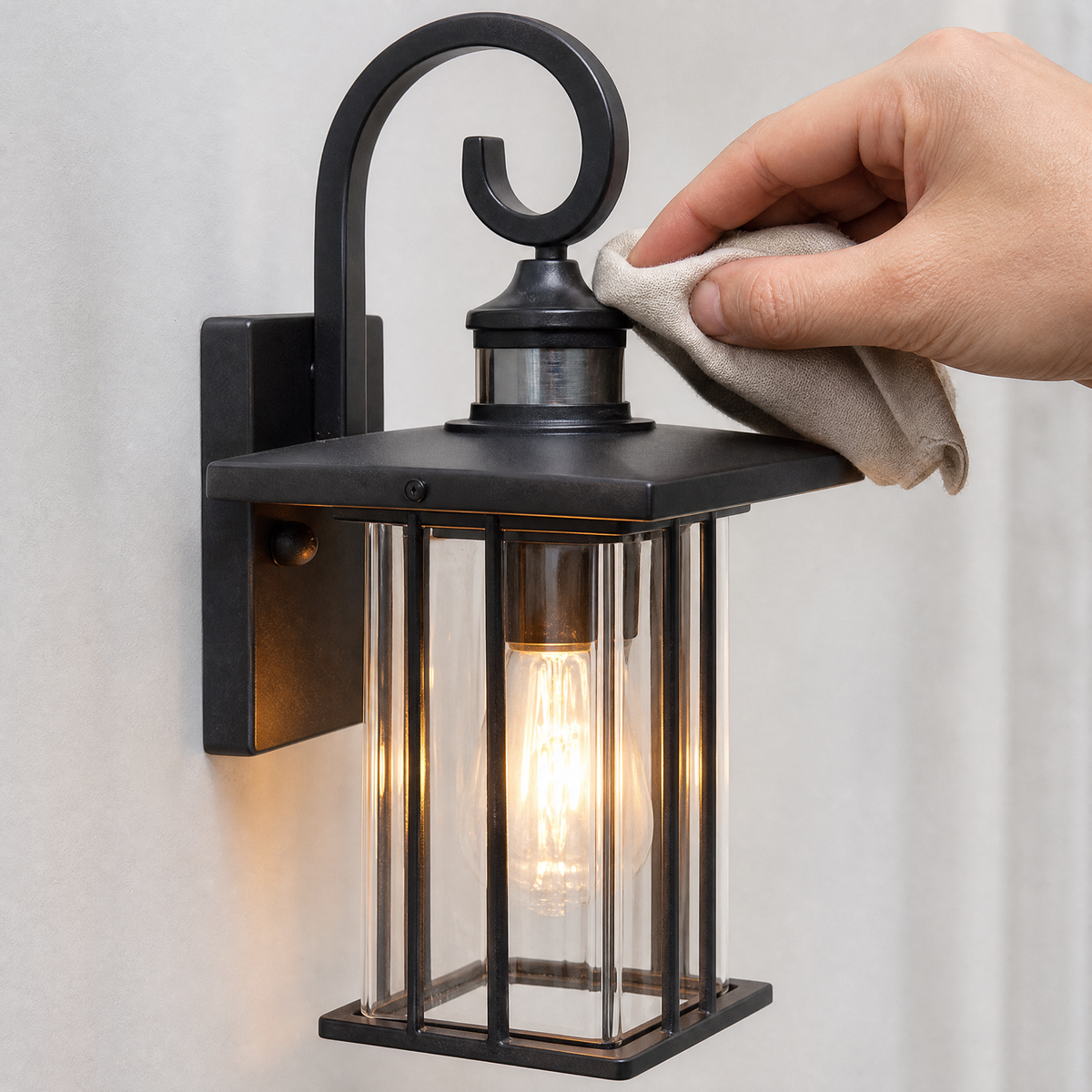 Coffee Gold Scroll Arm Glass Outdoor Wall Lantern