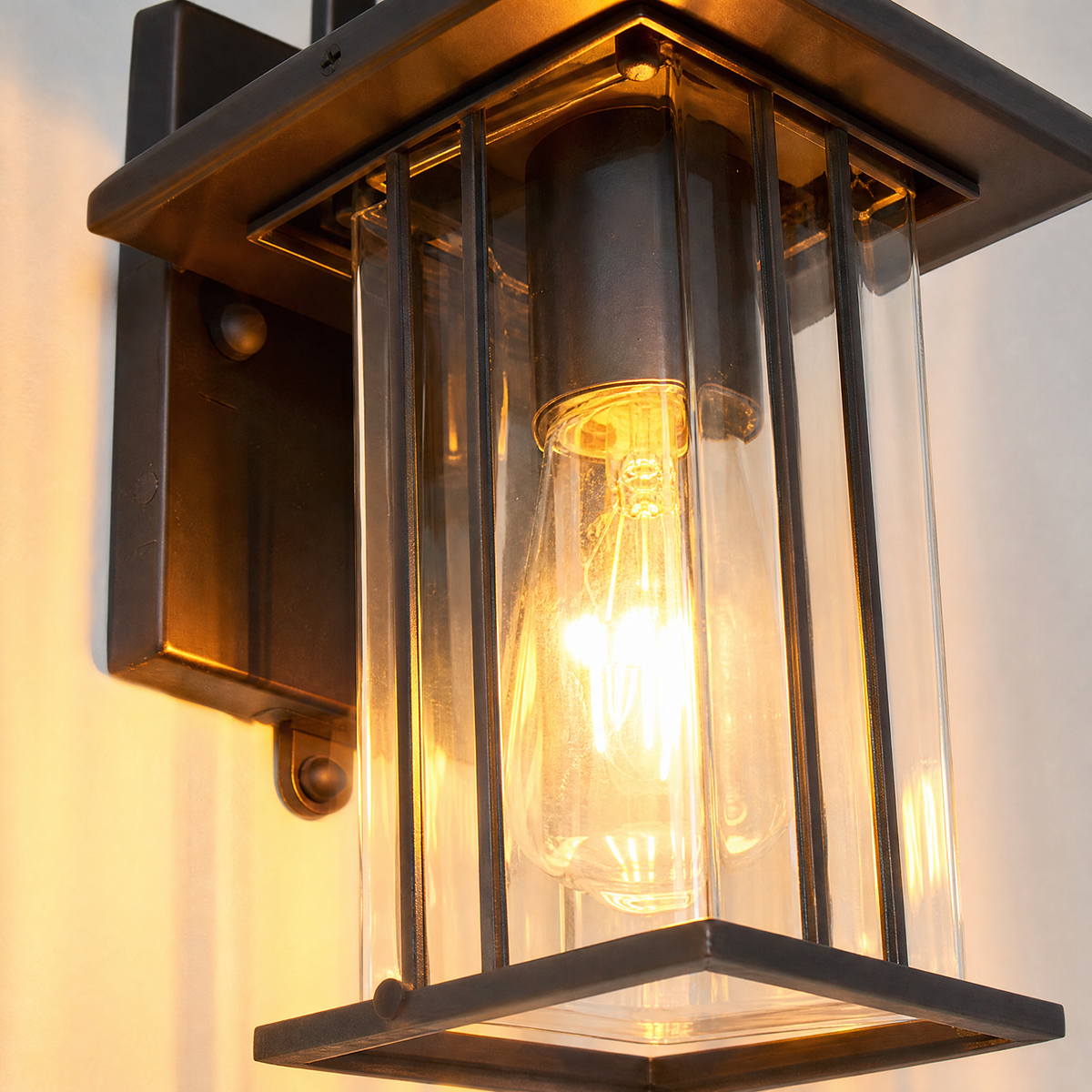 Coffee Gold Scroll Arm Glass Outdoor Wall Lantern