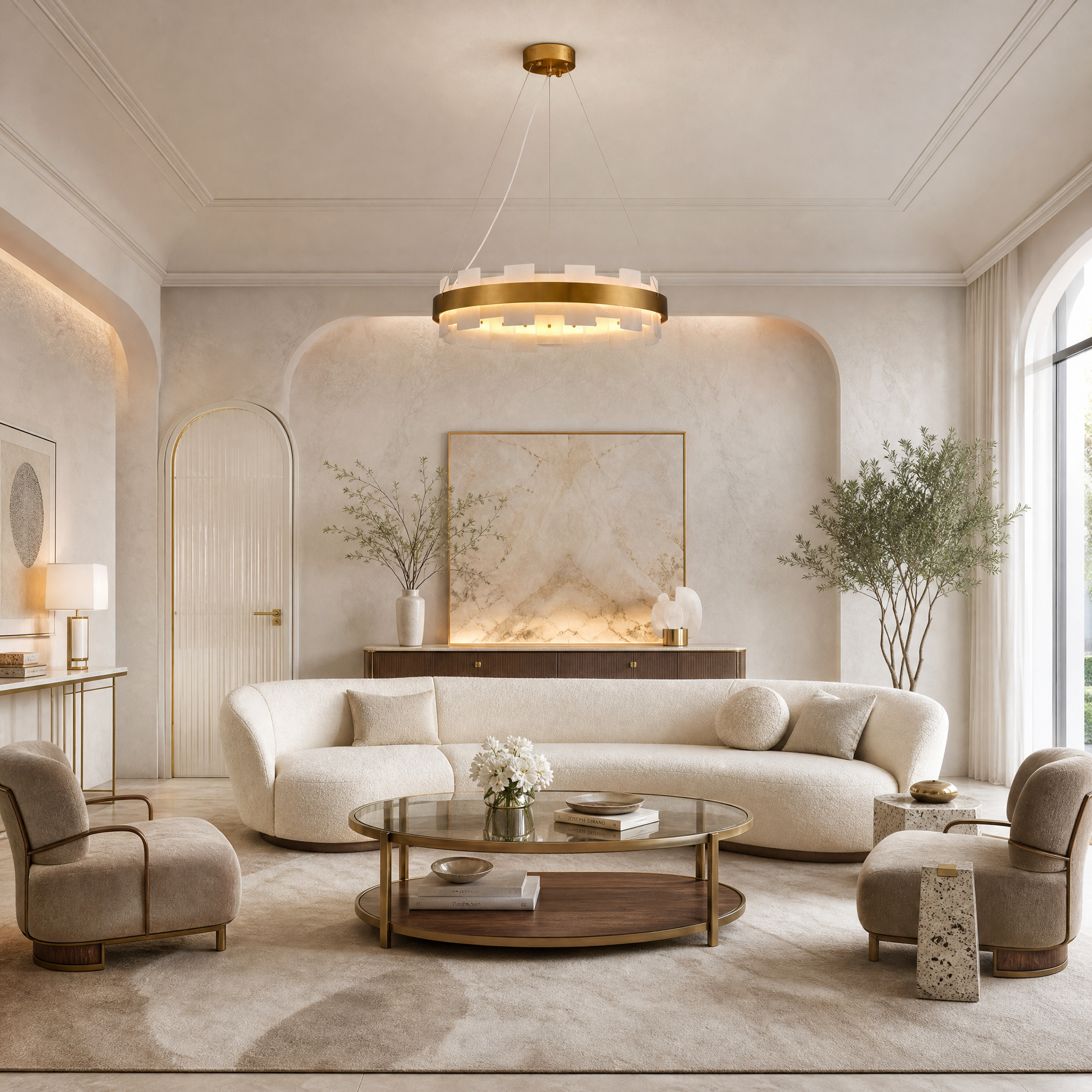 Combined Marble Slice Round Pendant Chandelier Bronze-D20'