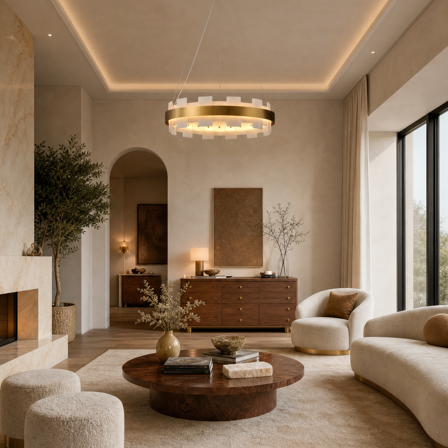 Combined Marble Slice Round Pendant Chandelier Bronze-D20'