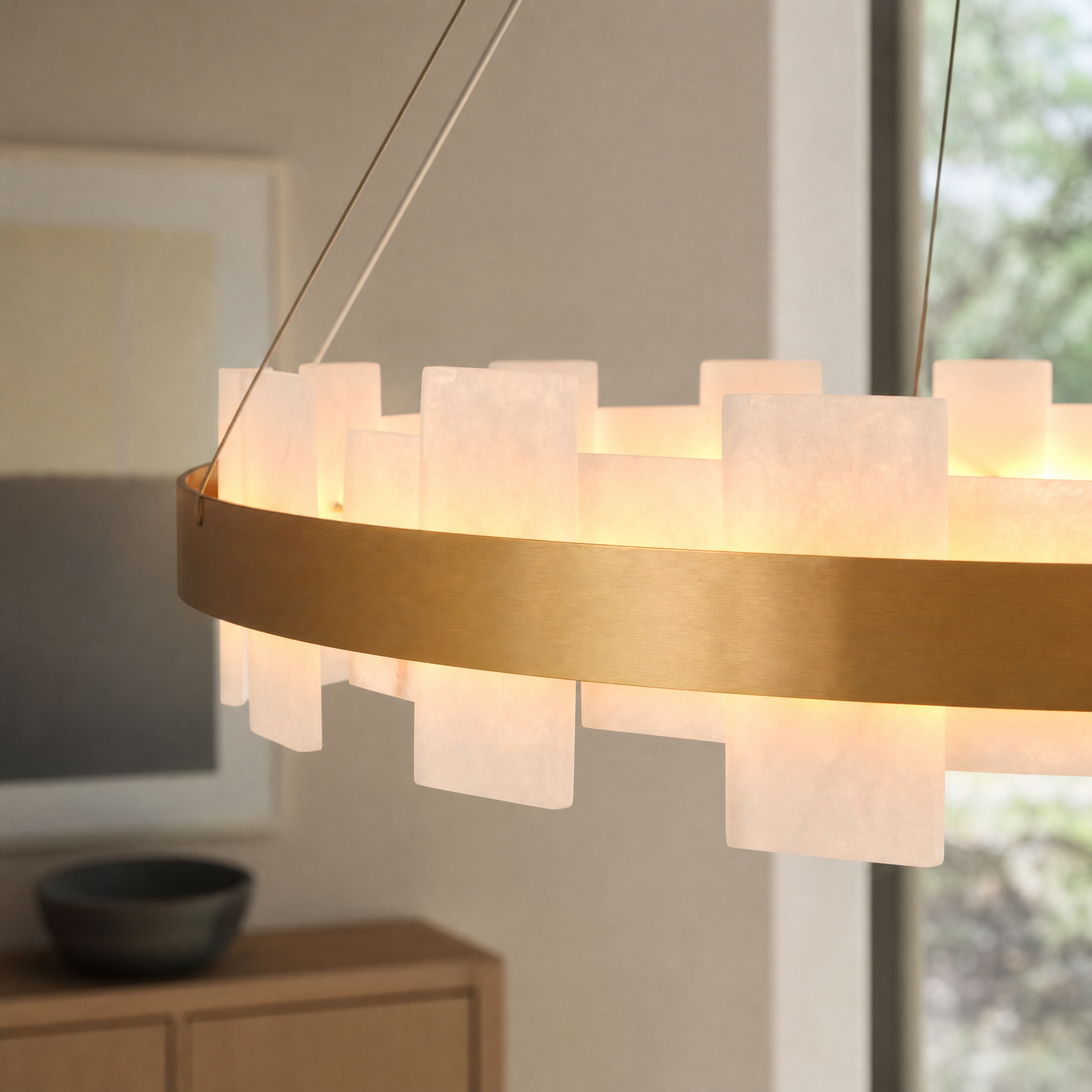 Combined Marble Slice Round Pendant Chandelier Copper-D31'
