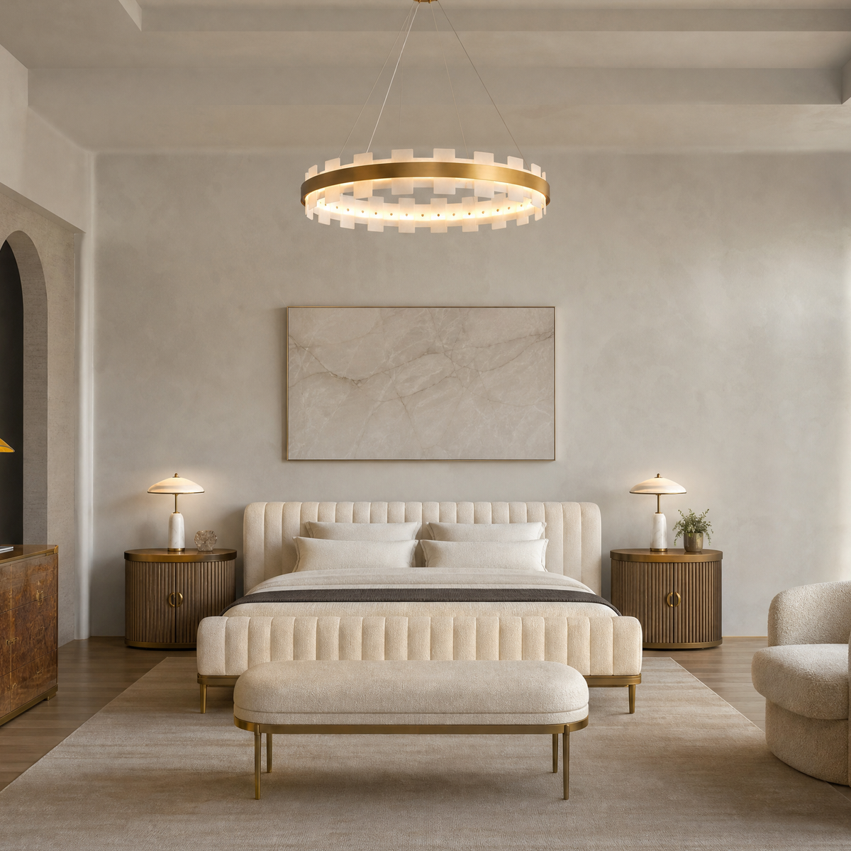 Combined Marble Slice Round Pendant Chandelier Copper-D31'