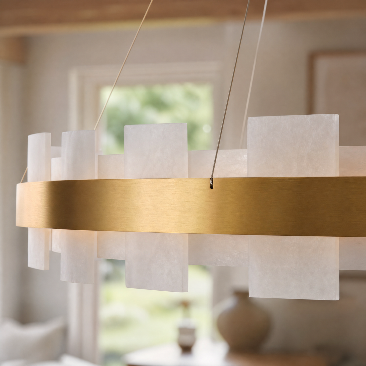 Combined Marble Slice Round Pendant Chandelier Copper-D31'