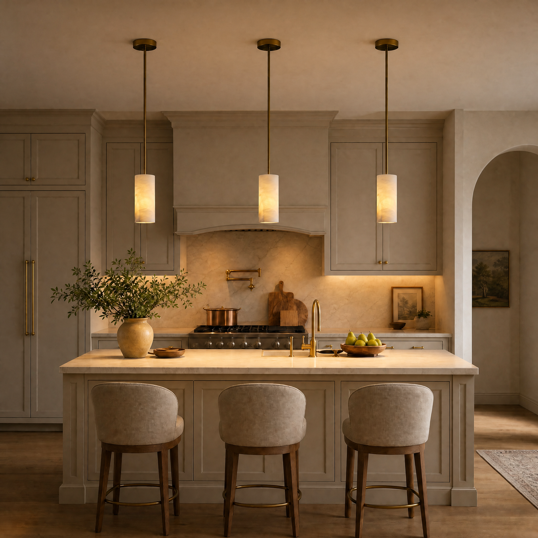 Combined Marble Slice Round Pendant Chandelier Copper-D31'