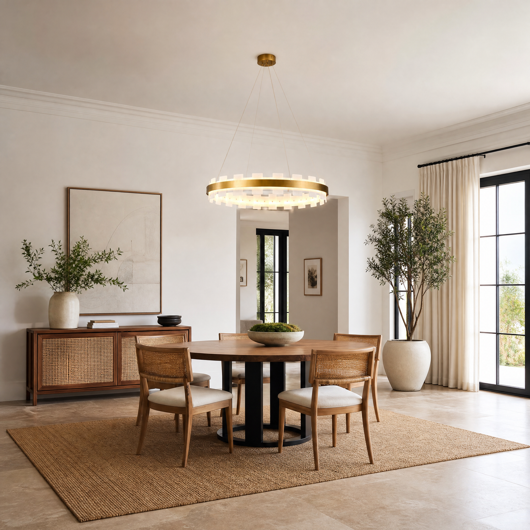 Combined Marble Slice Round Pendant Chandelier Copper-D31'