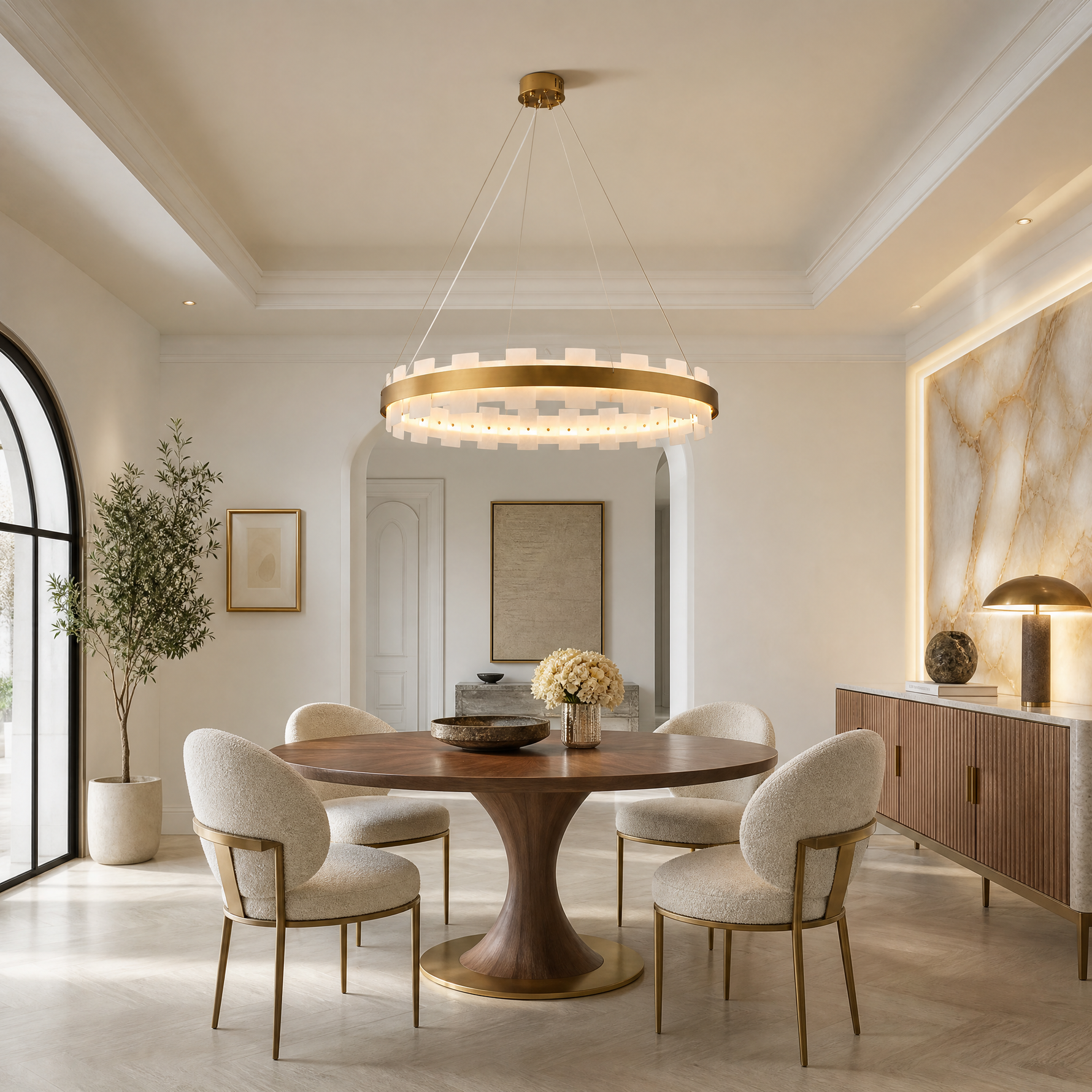 Combined Marble Slice Round Pendant Chandelier Copper-D31'