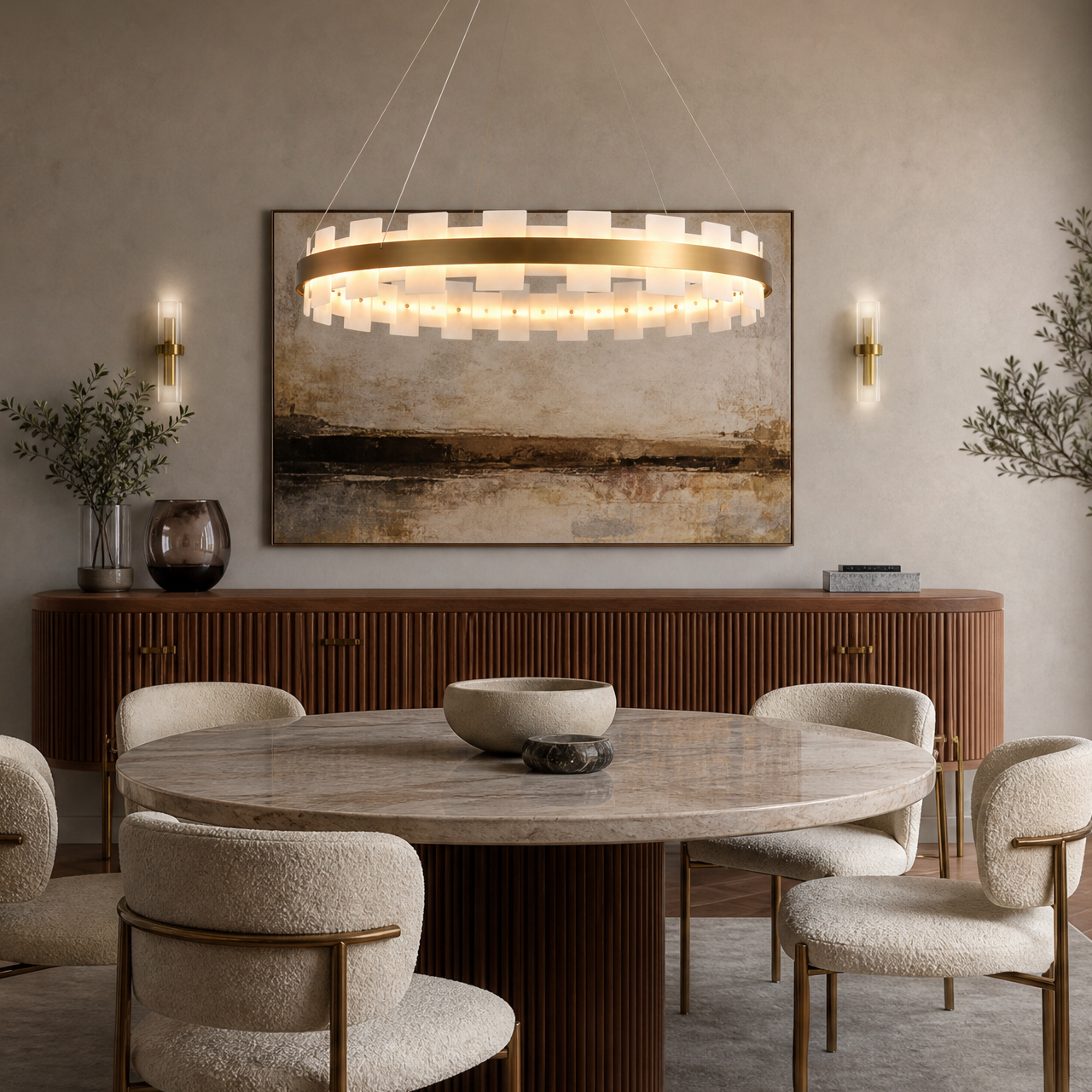 Combined Marble Slice Round Pendant Chandelier Copper-D31'