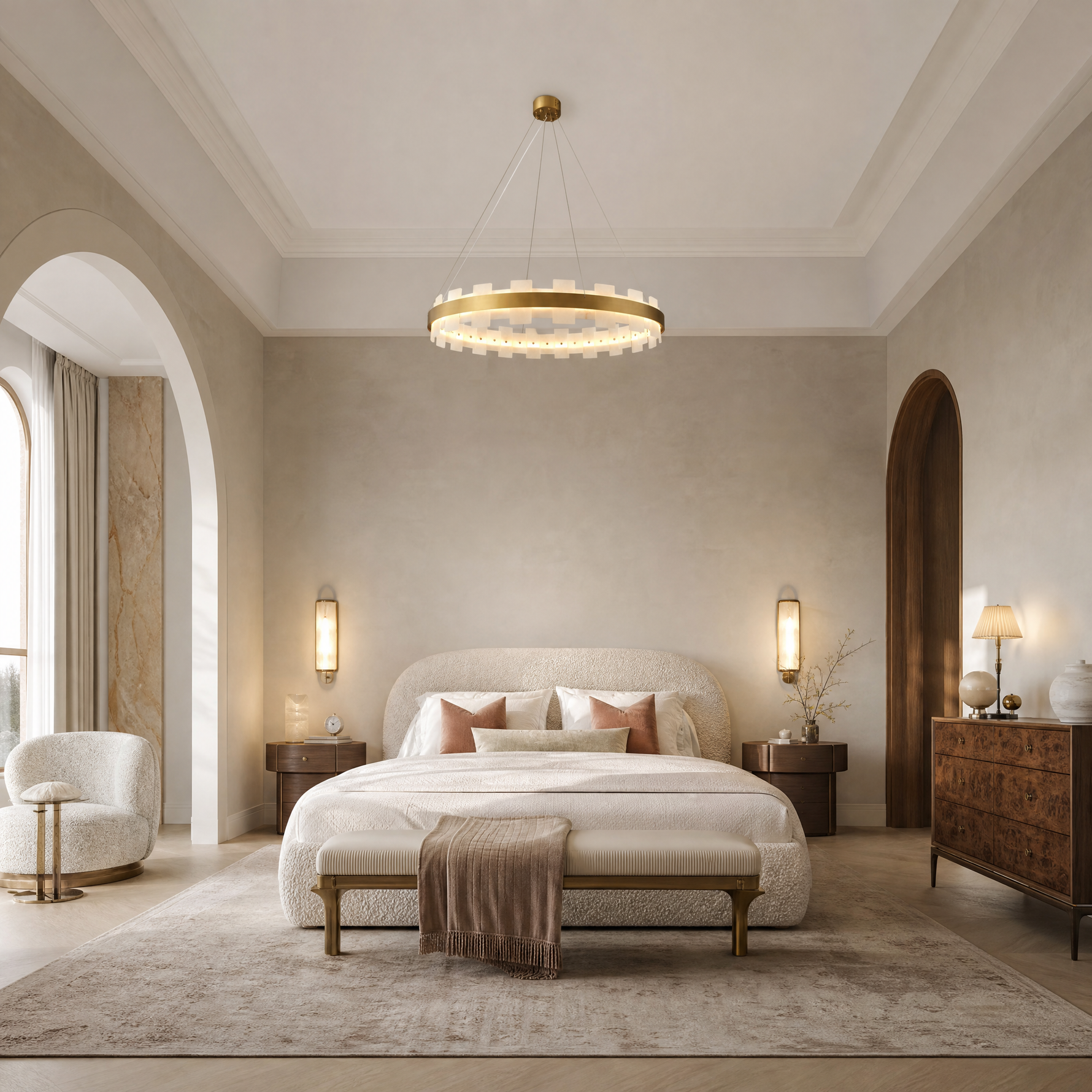 Combined Marble Slice Round Pendant Chandelier Copper-D31'