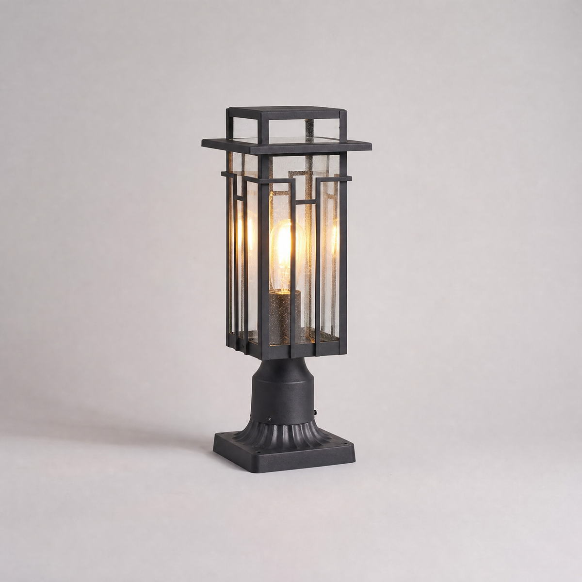 Craftsman Matte Black Iron Cage Outdoor Pier Mount Post Light