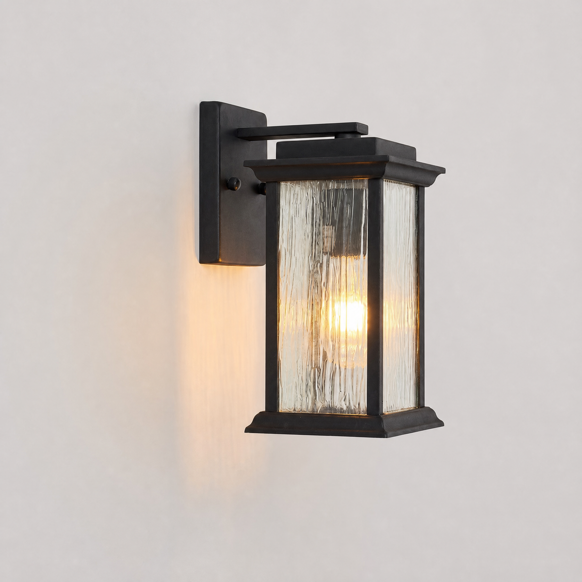 Craftsman Matte Black Iron and Glass Outdoor Wall Lantern