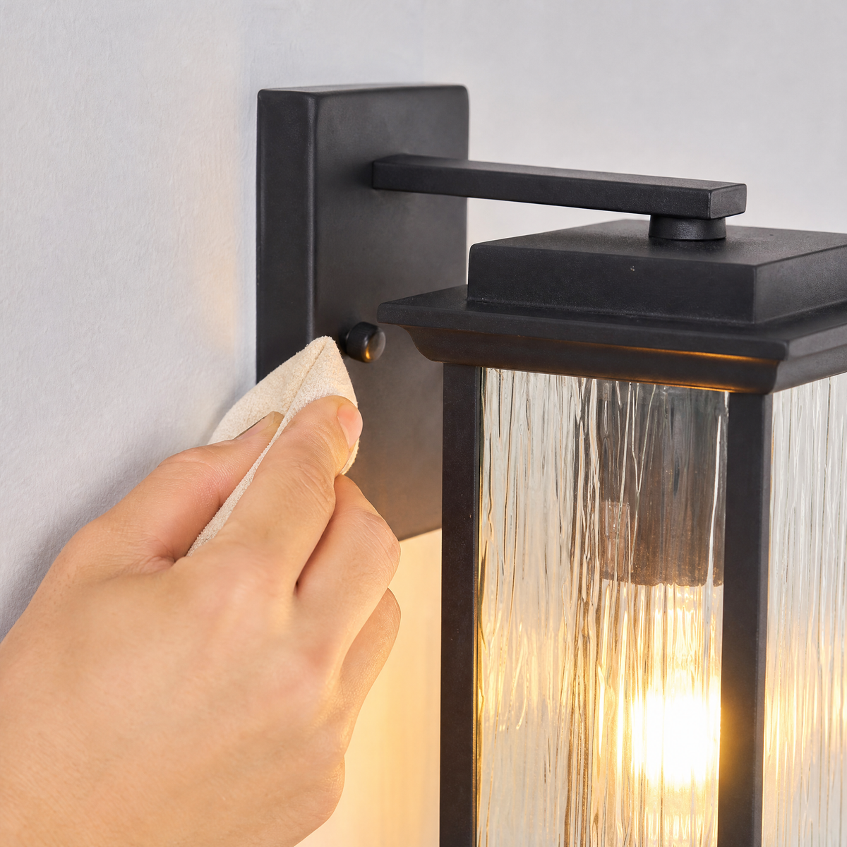 Craftsman Matte Black Iron and Glass Outdoor Wall Lantern
