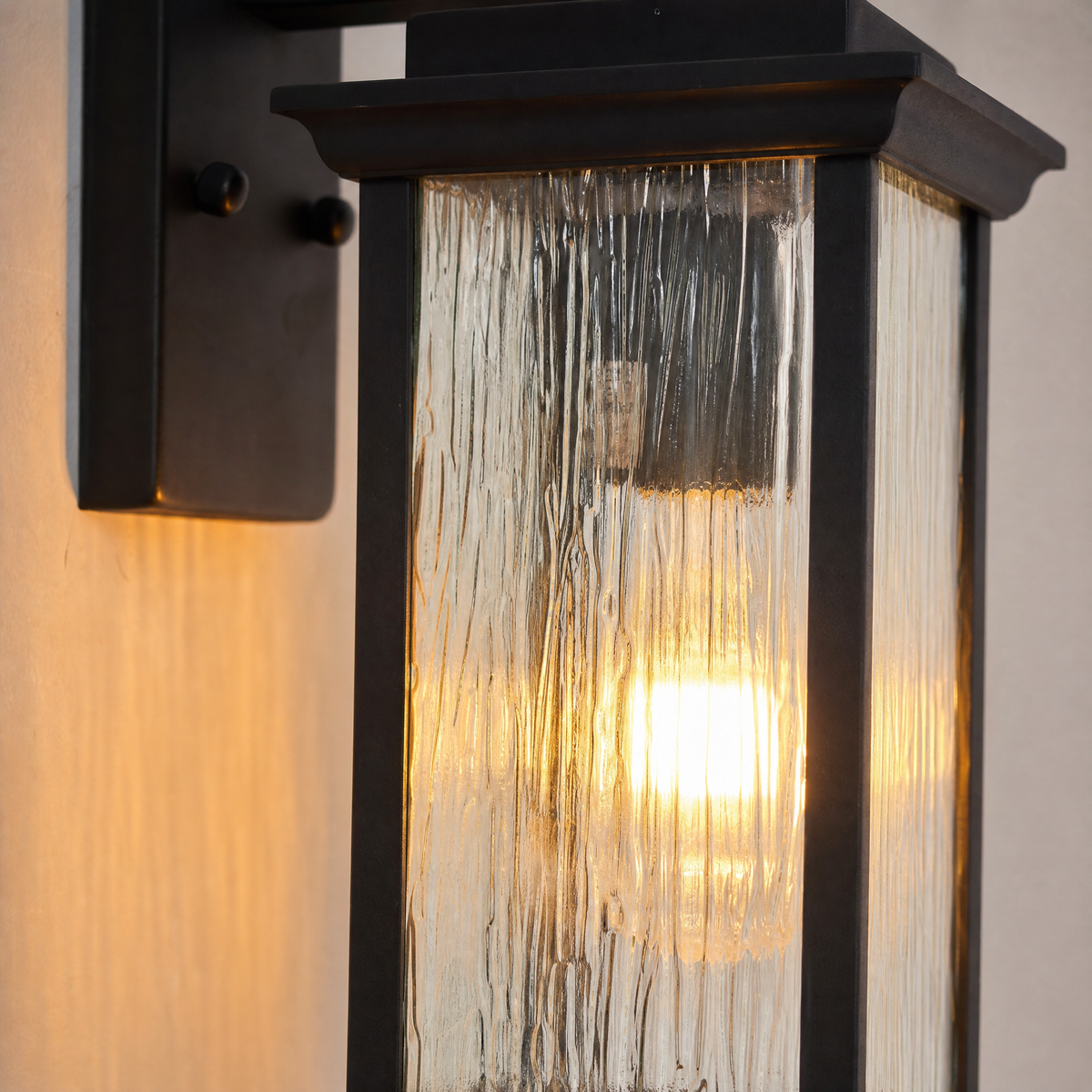 Craftsman Matte Black Iron and Glass Outdoor Wall Lantern
