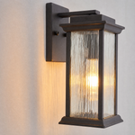 Craftsman Matte Black Iron and Glass Outdoor Wall Lantern