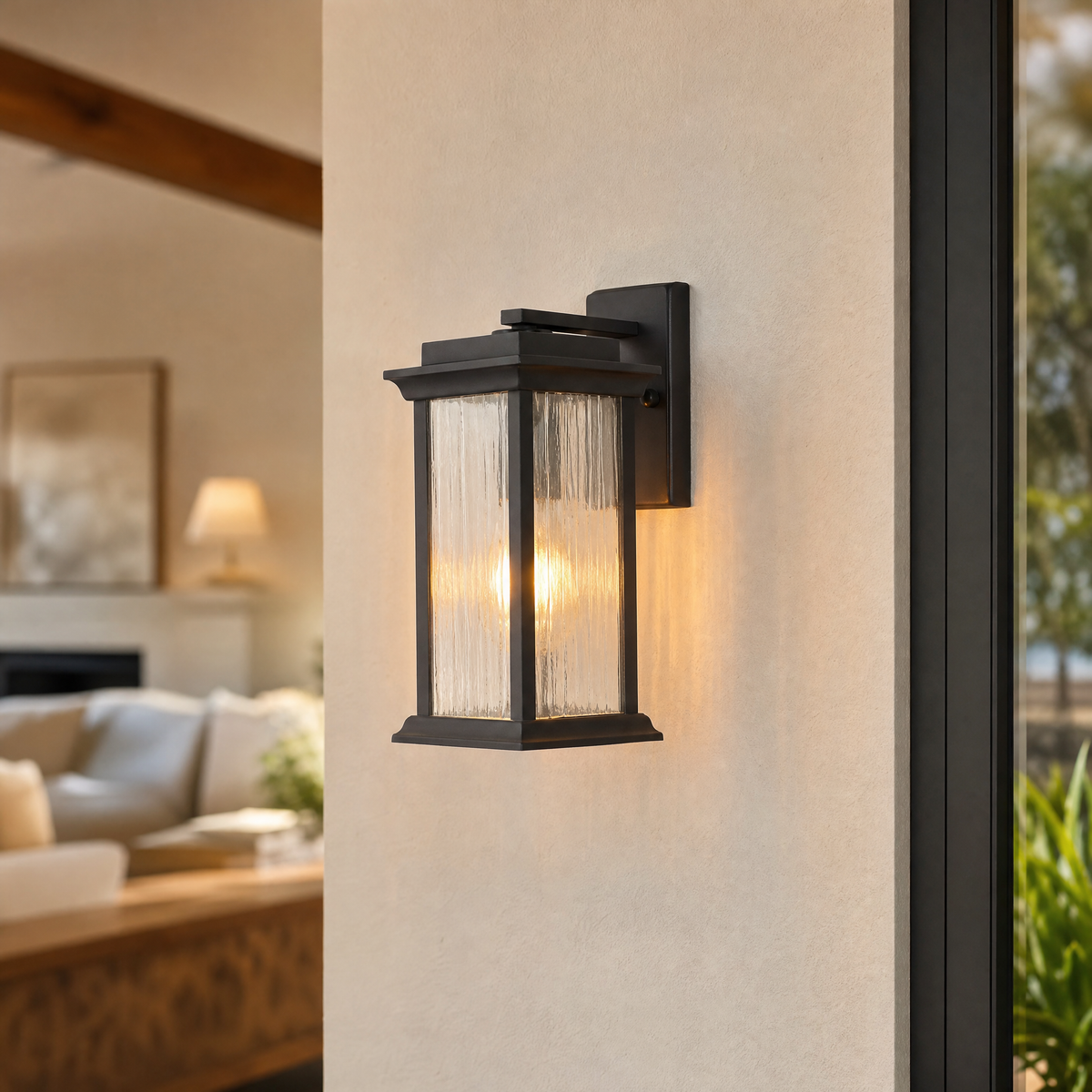 Craftsman Matte Black Iron and Glass Outdoor Wall Lantern