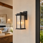 Craftsman Matte Black Iron and Glass Outdoor Wall Lantern