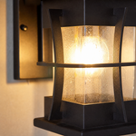 Craftsman Matte Black Iron and Seeded Glass Outdoor Wall Lantern