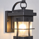 Craftsman Matte Black Iron and Seeded Glass Outdoor Wall Lantern