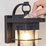 Craftsman Matte Black Iron and Seeded Glass Outdoor Wall Lantern