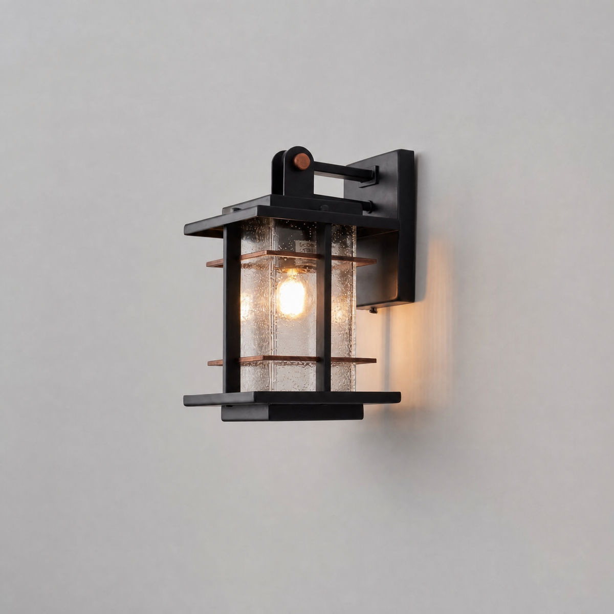 Craftsman Matte Black and Antique Copper Outdoor Wall Lantern