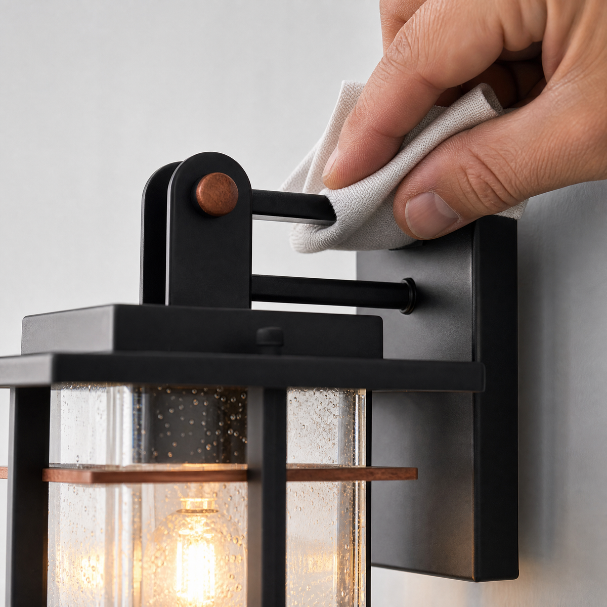 Craftsman Matte Black and Antique Copper Outdoor Wall Lantern