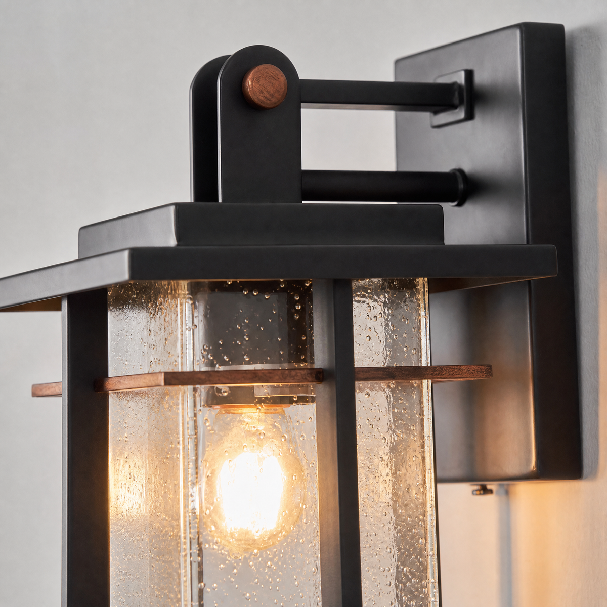 Craftsman Matte Black and Antique Copper Outdoor Wall Lantern