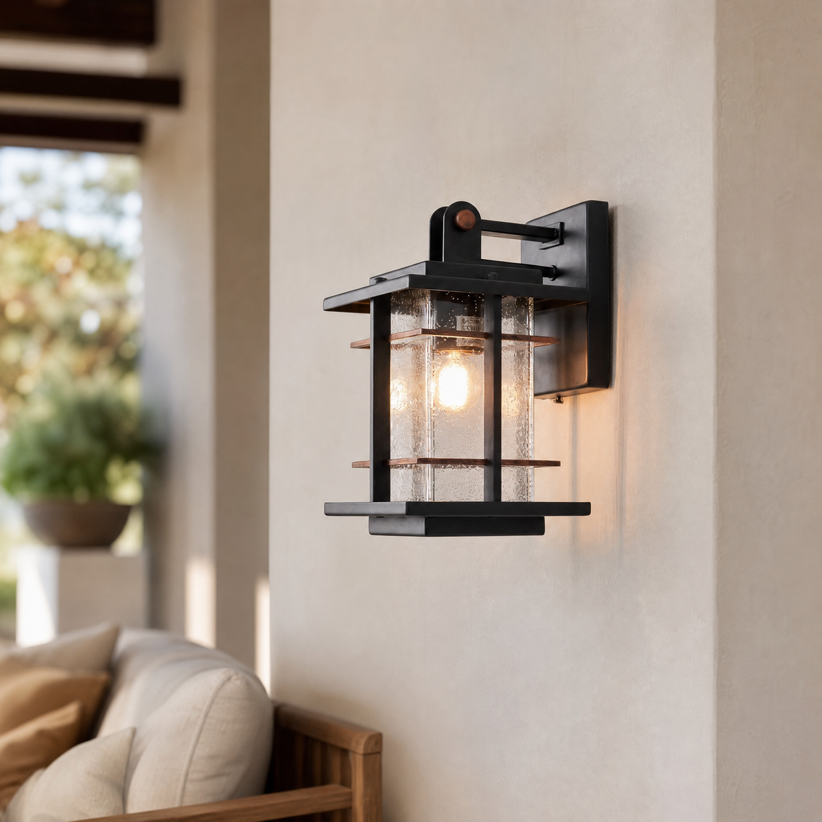 Craftsman Matte Black and Antique Copper Outdoor Wall Lantern