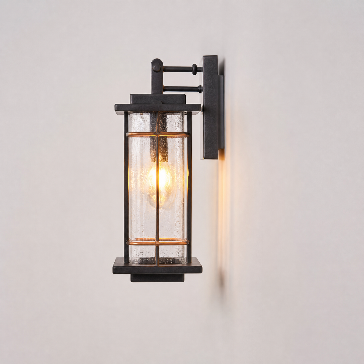 Craftsman Matte Black and Antique Copper Outdoor Wall Lantern