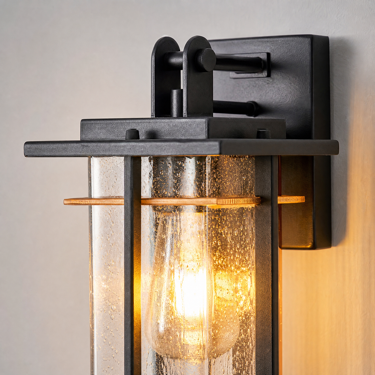 Craftsman Matte Black and Antique Copper Outdoor Wall Lantern