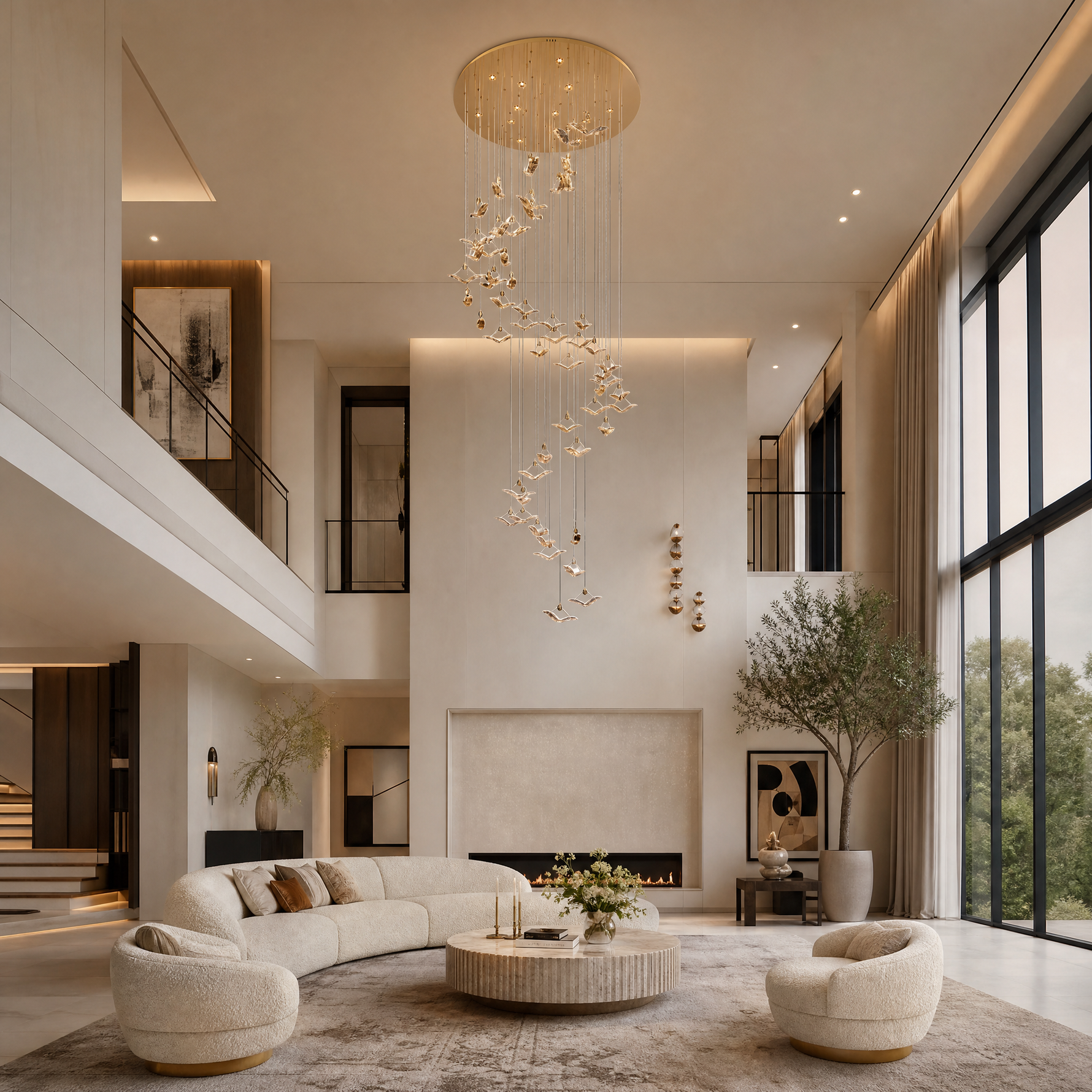 Crane Cascading Handmade Glass Chandelier