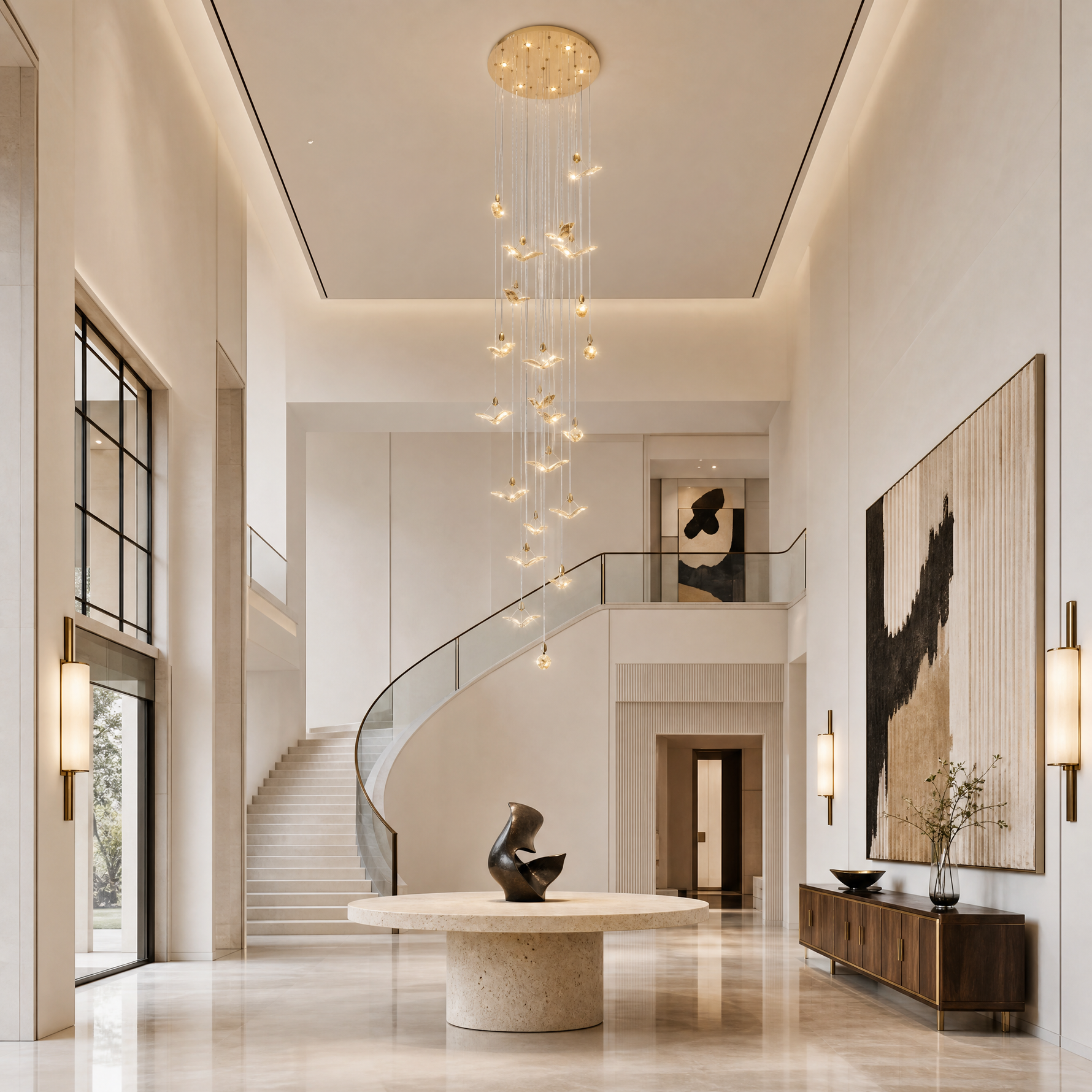 Crane Cascading Handmade Glass Chandelier
