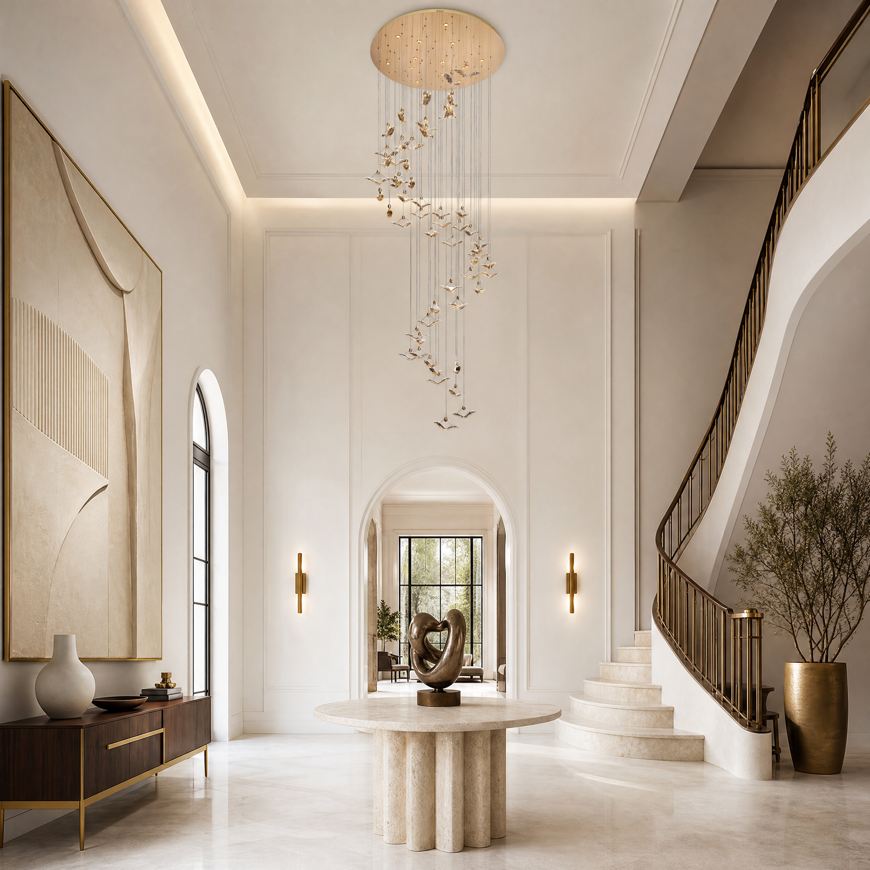 Crane Cascading Handmade Glass Chandelier