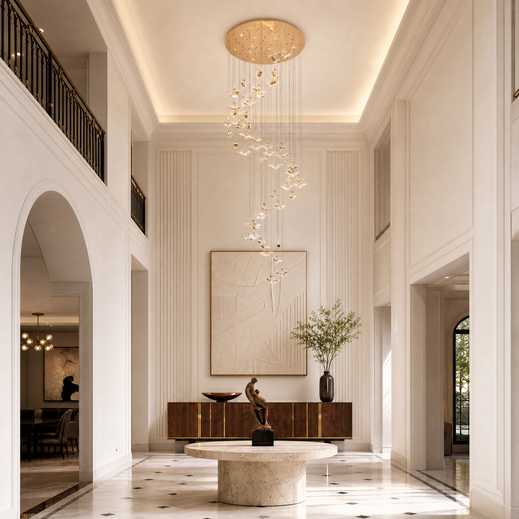 Crane Cascading Handmade Glass Chandelier