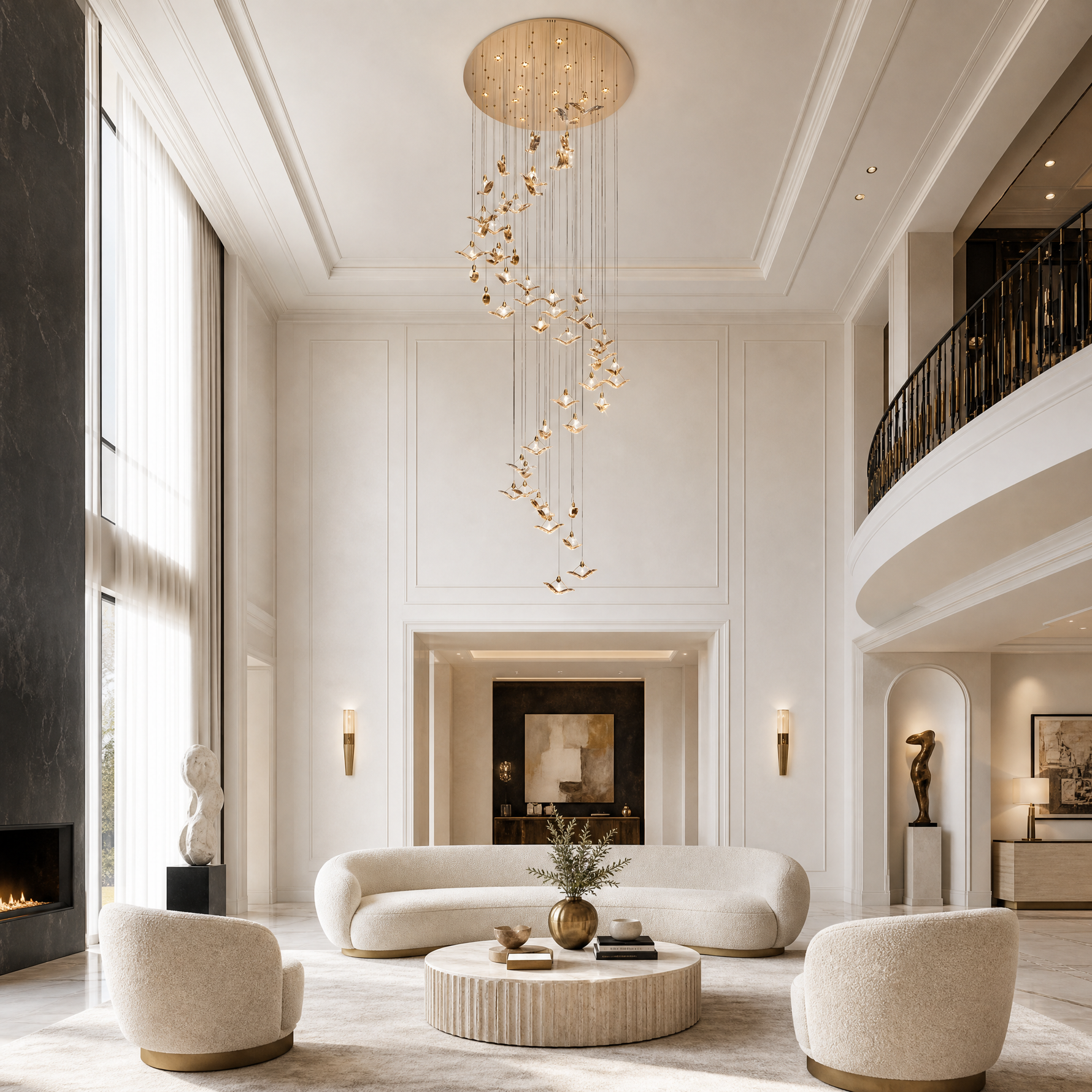 Crane Cascading Handmade Glass Chandelier