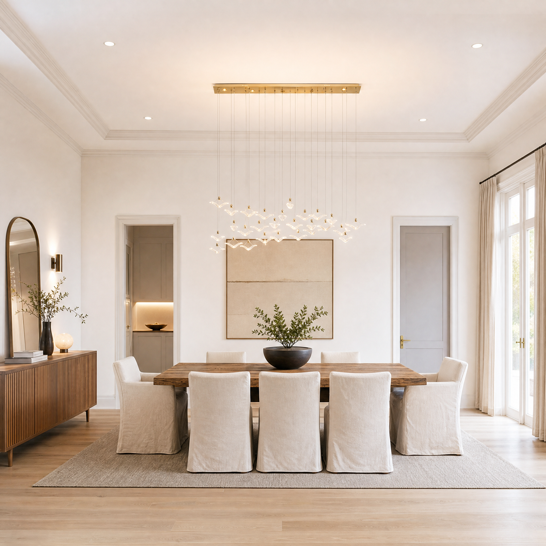 Crane Cascading Linear Glass Chandelier