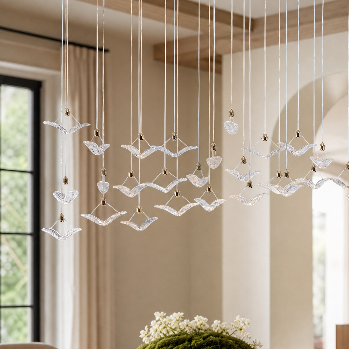 Crane Cascading Linear Glass Chandelier