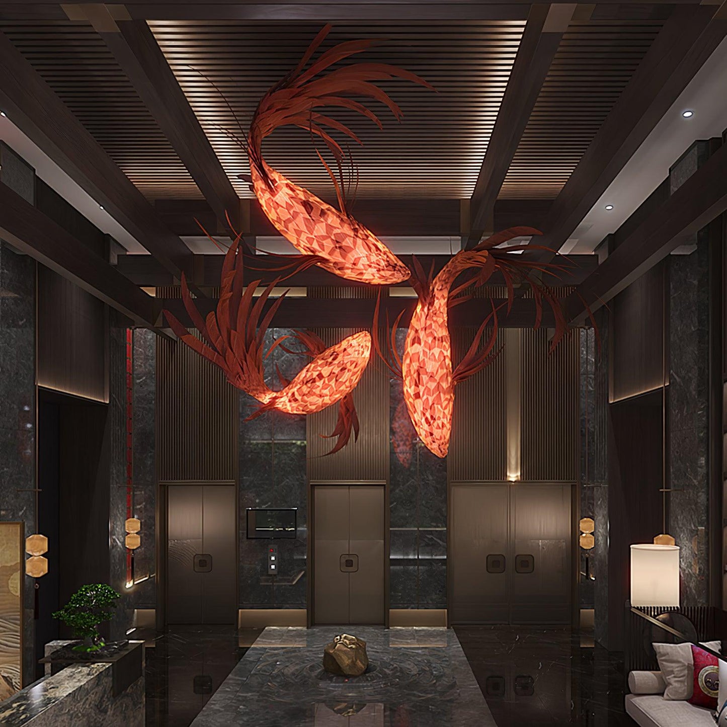 Crimson Swirl Koi Chandelier - YIOSI