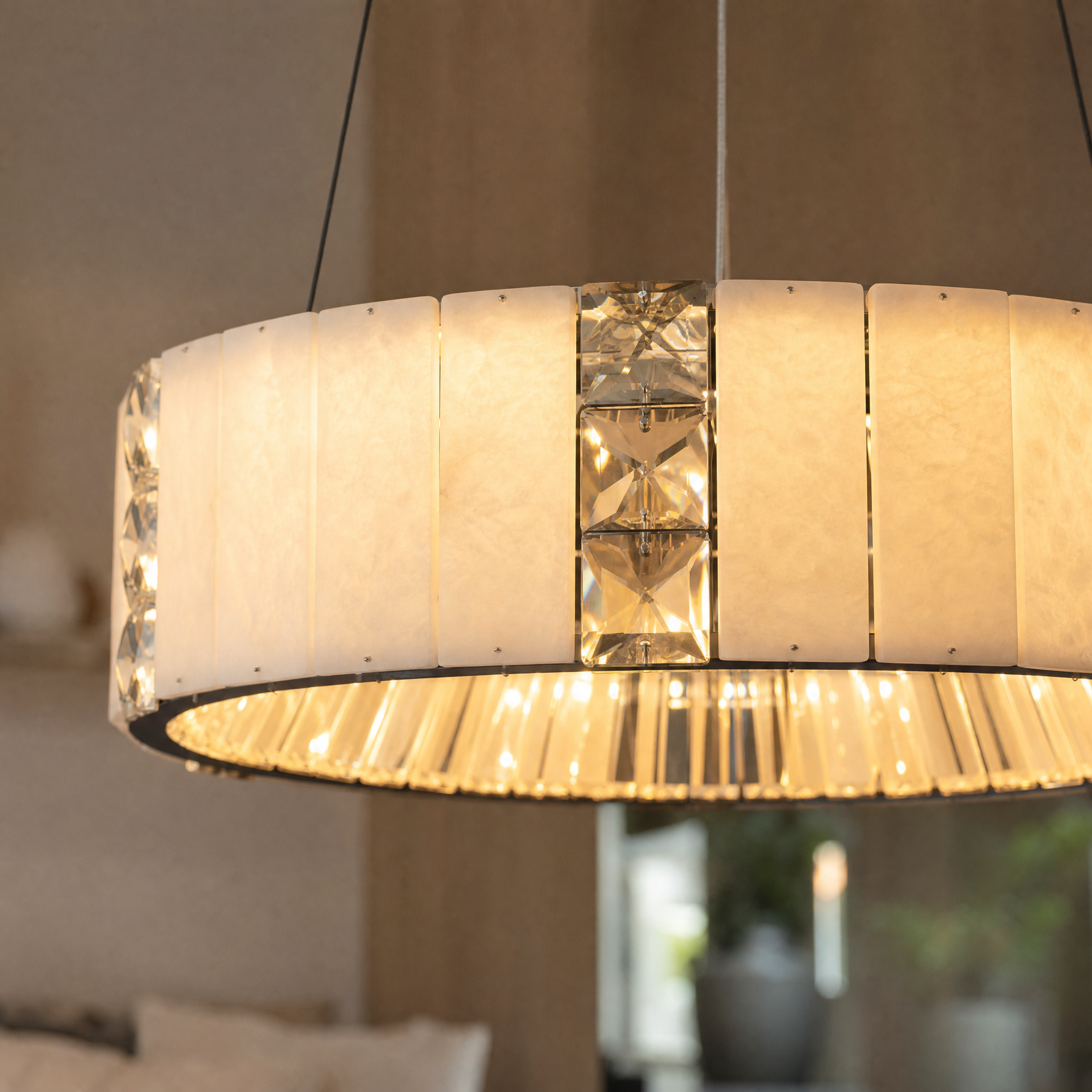 Cristallo Modern Alabaster Round Drum Chandelier
