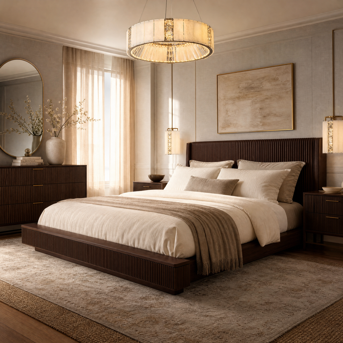 Cristallo Modern Alabaster Round Drum Chandelier