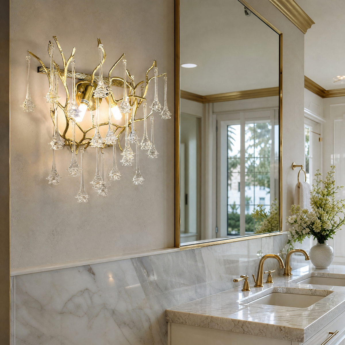 Crystal Branch Wall Sconce in Textured Gold Finish